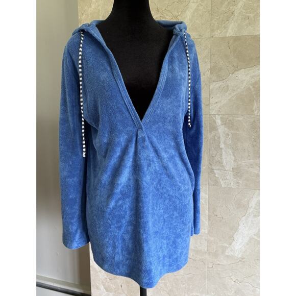 SPLENDID SWIM Blue Terry Hooded Tunic Dress Small, Beach Resort USA Coastal $104 - Picture 3 of 8